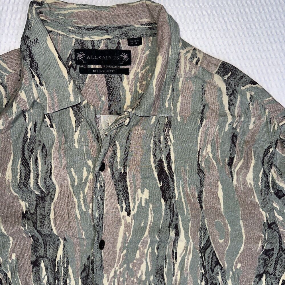 ALLSAINTS Archive Men's L Short Sleeve Collared Button-Up python Print